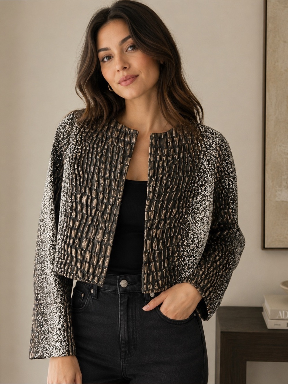 Lafayette 148 New York Vintage 2012 Wool Embossed Hook Closure Jacket Size 2